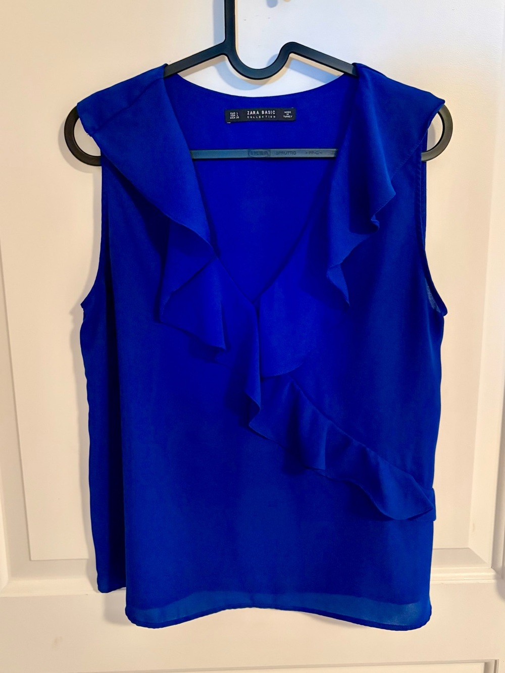 Zara Basic Lightweight Short-Sleeve Blouse in Cobalt Blue